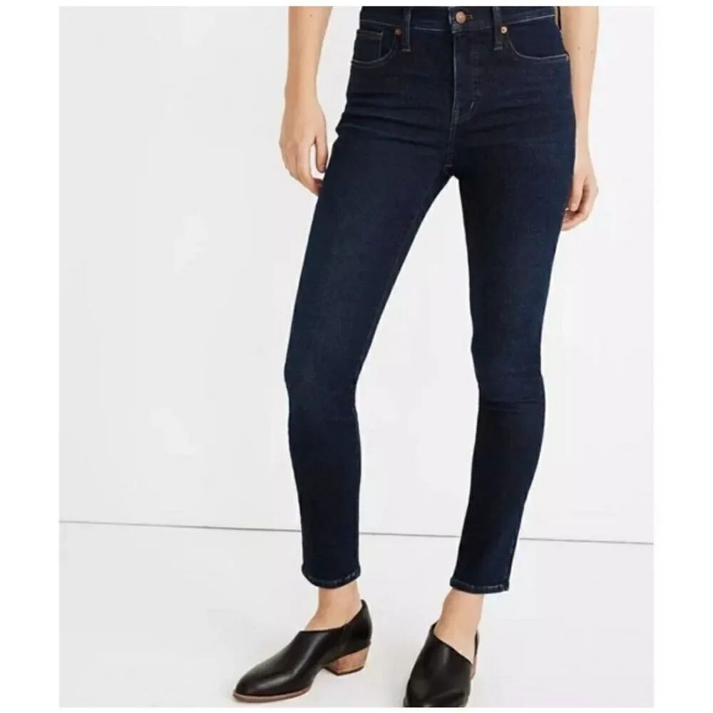 Madewell dark wash 9 inch mid rise skinny sustainable jeans